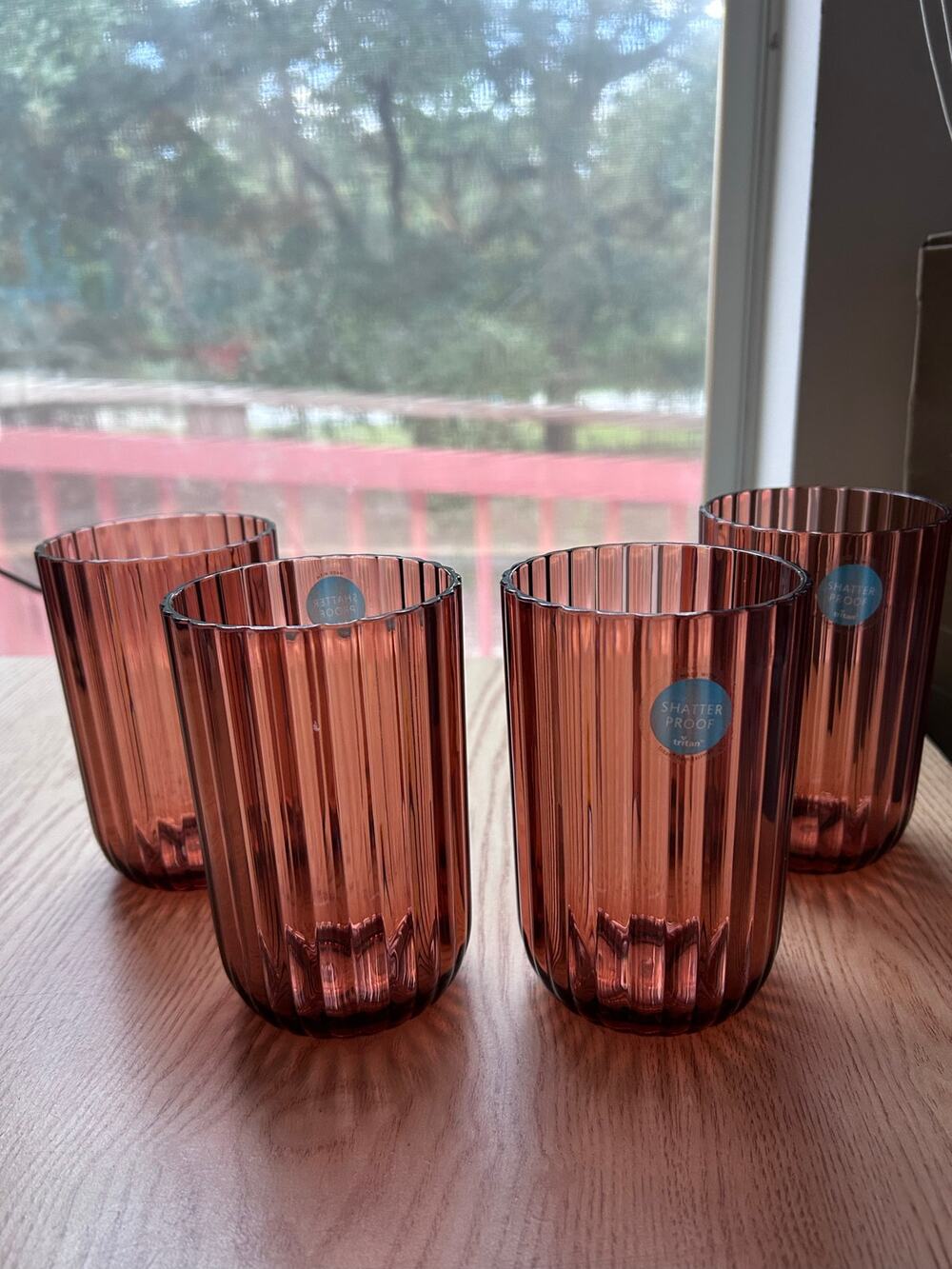 New Bundle of 4pc Hard Plastic Drink Cups Amber 5”x3.5” Dishwasher Safe